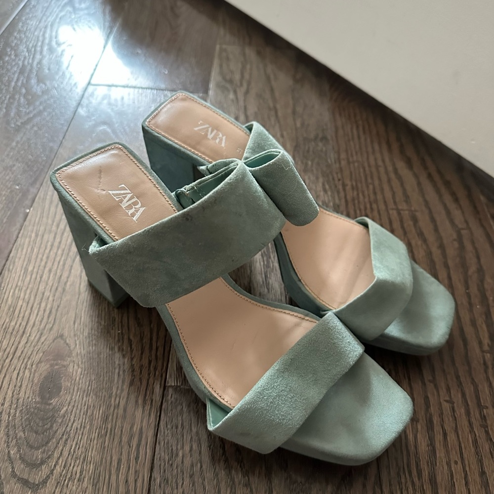 Zara Teal Double Strap Heels